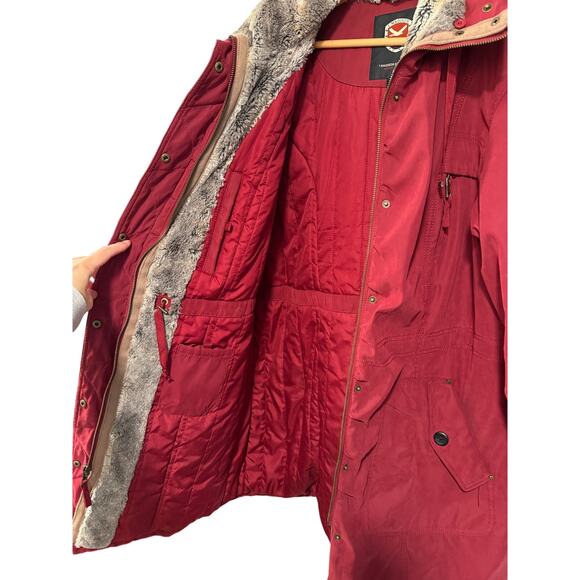 NEW! 1 Madison Expedition 1X Fur Trim Jacket $289 Hood Coat Long Burgundy Red XL - Picture 5 of 9